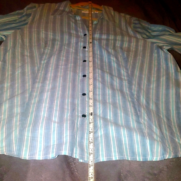 NWOT Denim Co blue button up with stripes - Picture 2 of 11